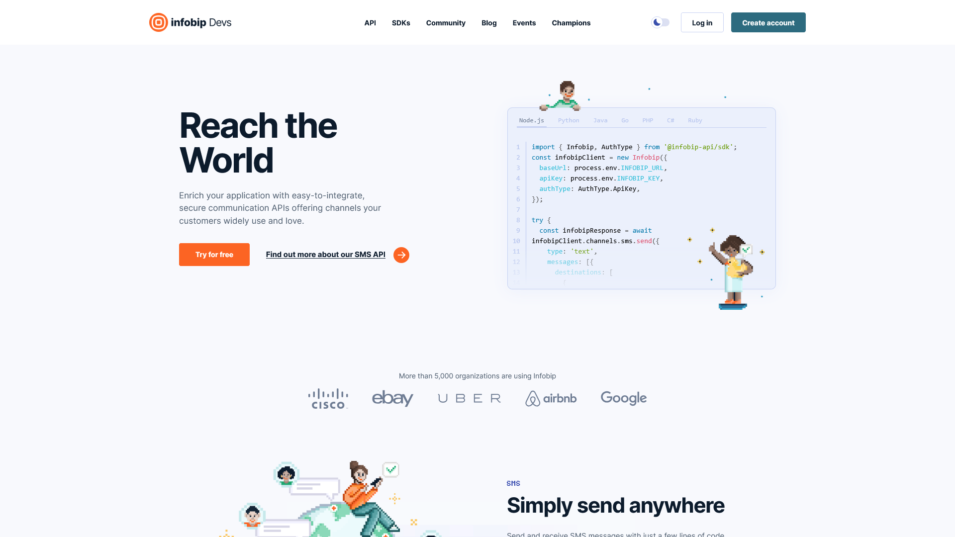 Infobip Developer Hub system interface showing light mode implementation